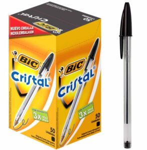 Caneta Bic Cristal Preta (Dura +), Clássica Ponta Média, BIC