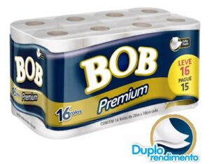PAPEL HIGIÊNICO BOB PREMIUM 4x16, Folha Dupla 30m Neutro, CAHDAM
