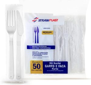 Kit Sachê Garfo e Faca Forte, Branco, STRAWPLAST